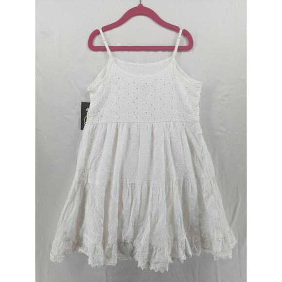 Art Class Dress Eyelet Woven White XL Flower Girl Wedding Spaghetti Strap Tiered - Picture 6 of 6